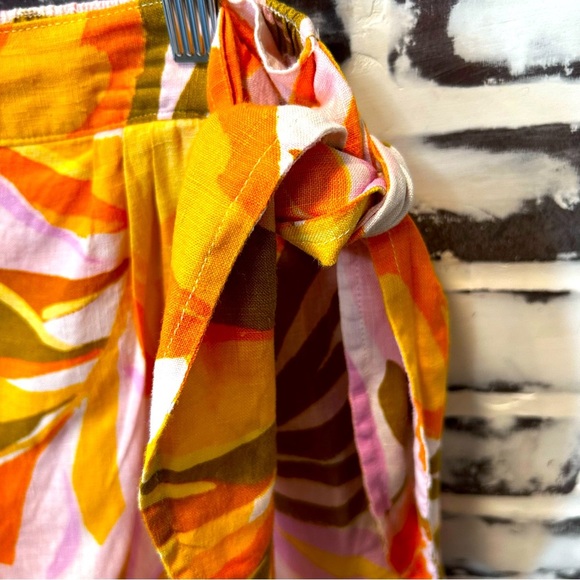 C&C California 100% Linen Tropical Print Faux Wrap Ruffle Midi Skirt Pockets L - Picture 5 of 6